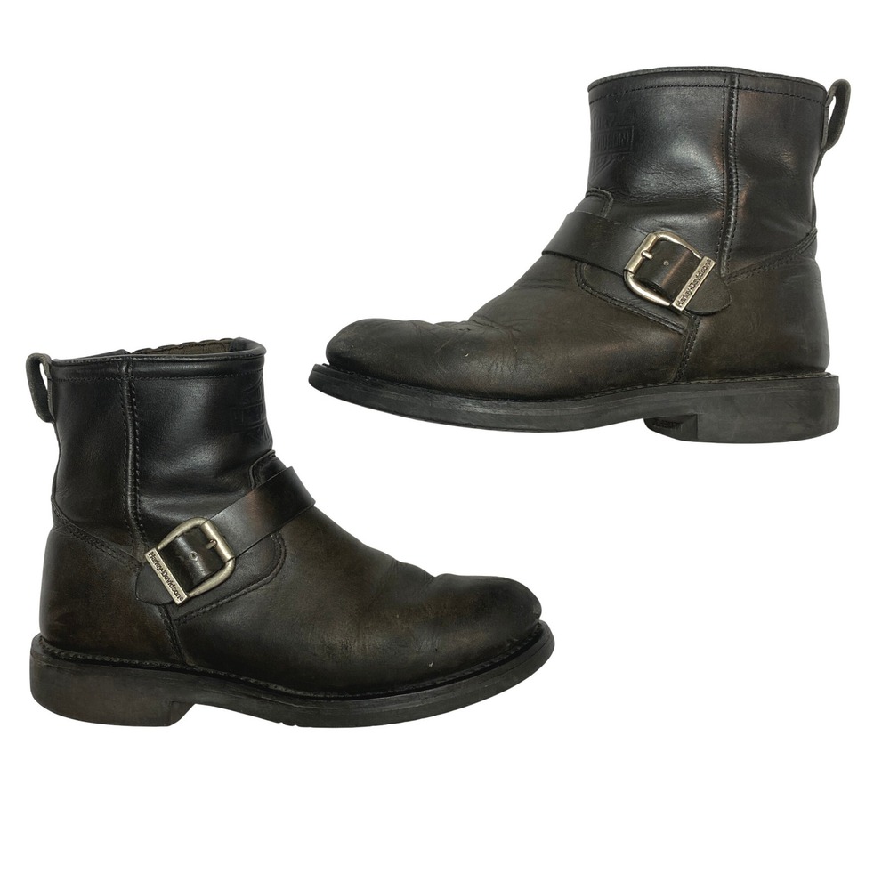 Harley-Davidson Moto Boots Mens 8.5 Black Leather Buckle Harness